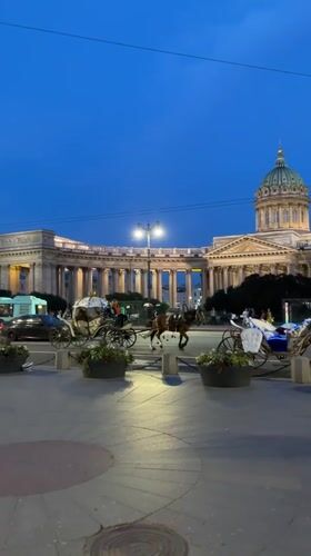 Evening selfies and carriages near Saint Petersburg's historic center