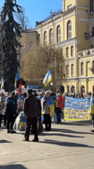 Ukrainian flag demonstration draws hundreds to central Kyiv square