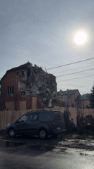 Residential buildings severely damaged in Sofiivska Borshchahivka, Ukraine