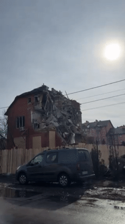 Residential buildings severely damaged in Sofiivska Borshchahivka, Ukraine