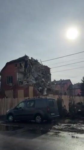 Residential buildings severely damaged in Sofiivska Borshchahivka, Ukraine
