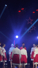 Young folk dancers perform in traditional costumes in Nizhny Novgorod