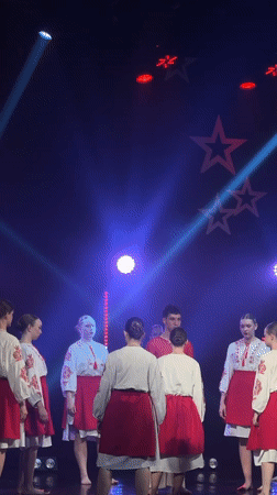 Young folk dancers perform in traditional costumes in Nizhny Novgorod