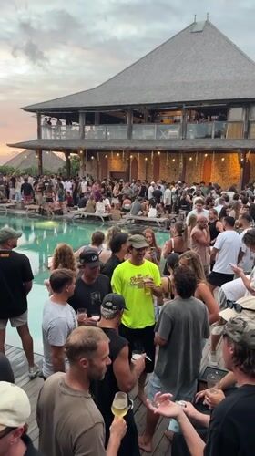 Sunset pool party at a Kuta Selatan resort, Bali