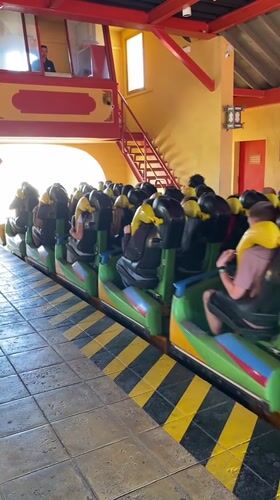 Roller coaster operates in Salou, Spain during sunny day