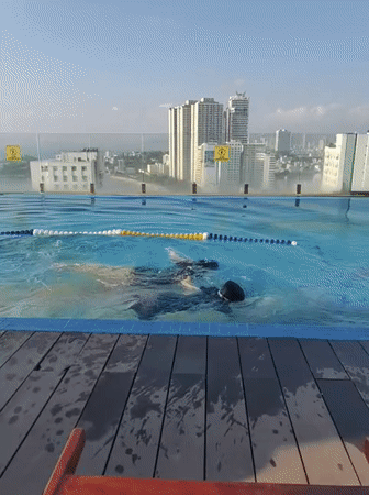 Night Swimming in Rooftop Pool, Nha Trang Vietnam