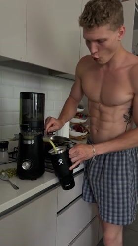 Morning juice preparation in London kitchen
