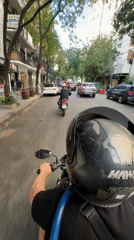 Motorcyclist rides through Buenos Aires streets