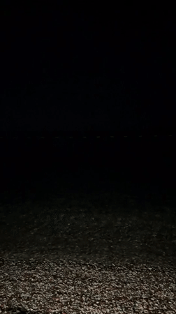 Woman in flower crown visits Montenegro beach at night