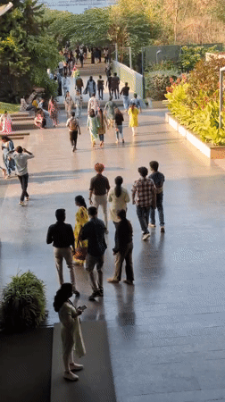 Morning scenes captured in Bengaluru: busy walkway, coffee break