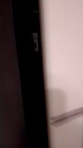 The video shows the inside of a closet. A person films toward a top shelf. Objects include a stuffed Stitch toy with white fur around its face, what appears to be toy car wheels, a white toy with a shark-like head, and what look like miscellaneous toys and boxes. The scene is dark.