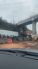 Truck stopped with overturned tank object on Mexico highway