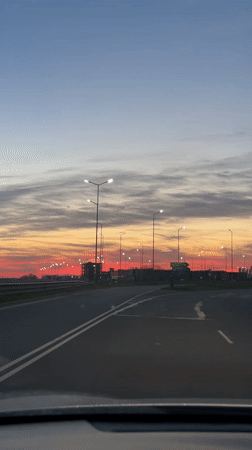 Motorist captures dramatic sunset views while driving through Burgas