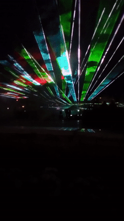 Laser light show illuminates night sky in Popovo, Bulgaria