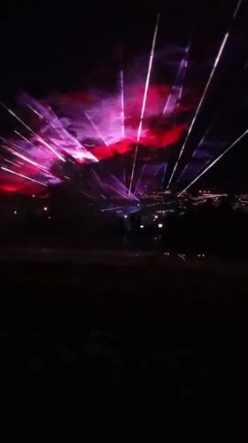 Laser light show illuminates night sky in Popovo, Bulgaria