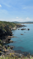 Tourist documents scenic Black Sea coastline views in Sozopol