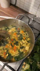 Home cook prepares vegetable soup with fresh ingredients