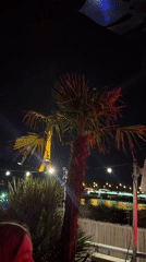 Nighttime party scene captured near Eiffel Tower in Paris