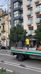 Street protest with mobile stage draws crowds in Barcelona