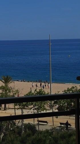 Sunny coastal view recorded from balcony in Calella, Spain