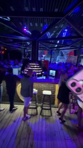 Night out at colorful bar in Varna, Bulgaria