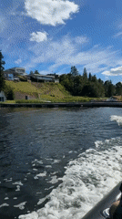 Inflatable boat cruising through Oslo fjord waters
