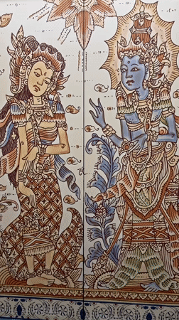 Tourist explores Balinese resort and temple grounds in Ubud