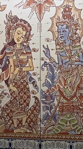 Tourist explores Balinese resort and temple grounds in Ubud