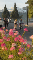 Evening cyclists and pedestrians active around Da Lat Vietnam
