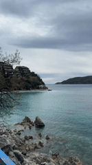 Coastal seascape filmed in Budva Montenegro under cloudy skies