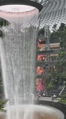 Visitors capture Singapore's Jewel Changi Airport waterfall during morning hours