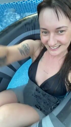 Backyard pool hangout on a summer afternoon in Izhevsk