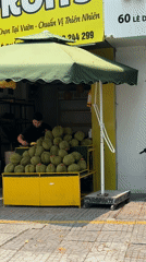 Early morning durian vendor spotted at roadside stand in Đà Nẵng