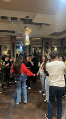 Young people dance at DJ event in Blagoevgrad restaurant