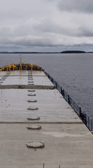 Cargo ship deck observed from elevated position in Russia
