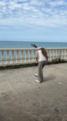 Child plays on seaside promenade in Sochi, Russia