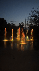 Colorful fountain display lights up Kryzhanivka at dusk