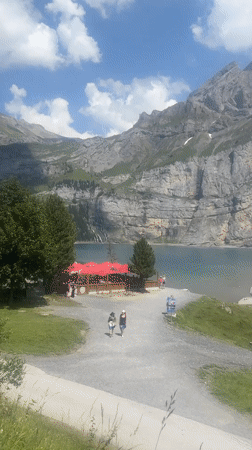 Lunch and lake views at Kandersteg's alpine waterfront