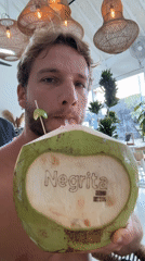 Late-night workout and coconut break captured in North Kuta