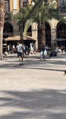 Street performers, skateboarders enliven Barcelona plaza afternoon
