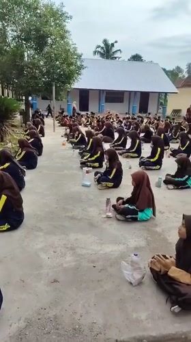 Students gather for outdoor activities in Keudearon, Indonesia
