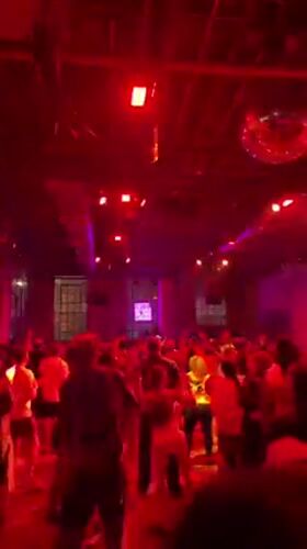 Disco ball and neon lights at a New York night venue