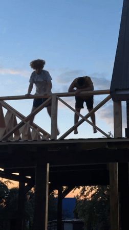 Evening activity on wooden structure captured in Ufa, Russia