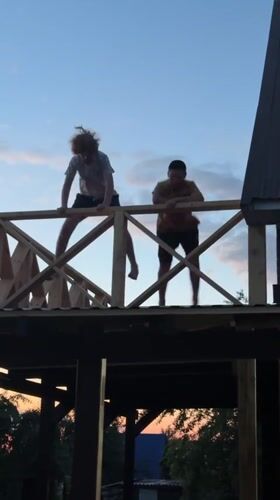 Evening activity on wooden structure captured in Ufa, Russia