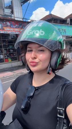 Woman spotted on motorcycle ride and outdoors in Ubud