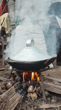 Outdoor cooking observed in Saweuk, Indonesia