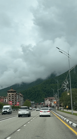 Morning drive through mountainous Estosadok captured on video