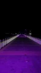 Burgas pier and Sea Garden glow under purple lights at night
