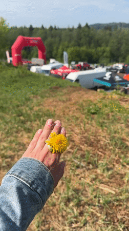 Early morning dirt bike gathering features dandelion picking in Krasnokamsk