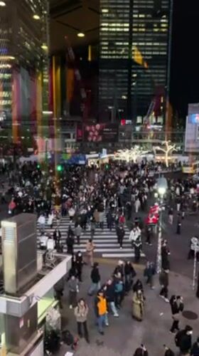 Shibuya crossing activity and Star Wars displays observed Tuesday